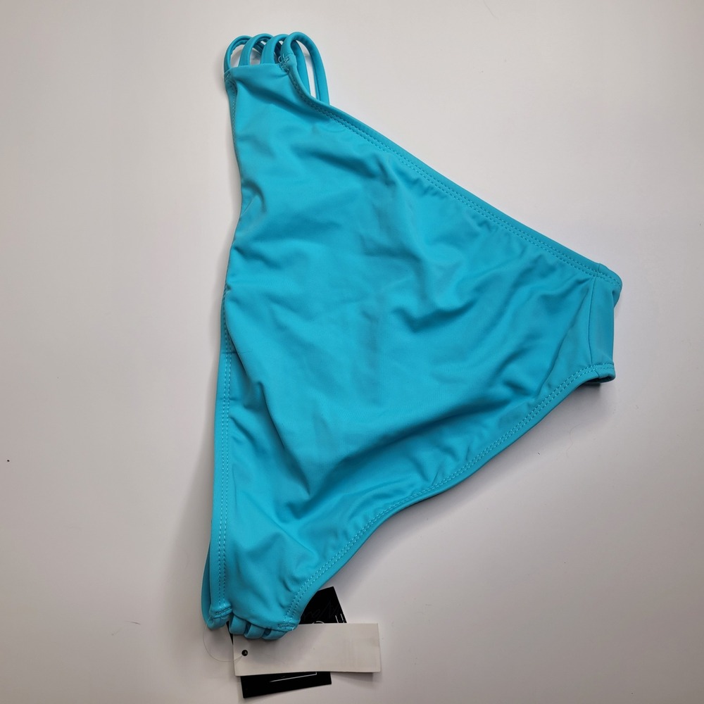 California Waves Turquoise Strappy Scoop Bikini Bottoms Medium Blue NEW - Picture 3 of 11